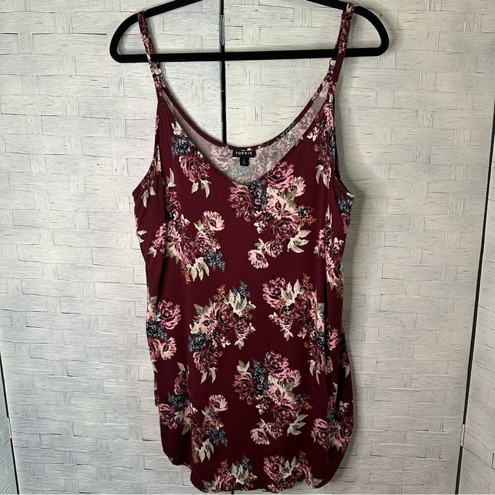 Torrid‎ floral tank top burgundy & blue flowers blouse boho hippie plus size